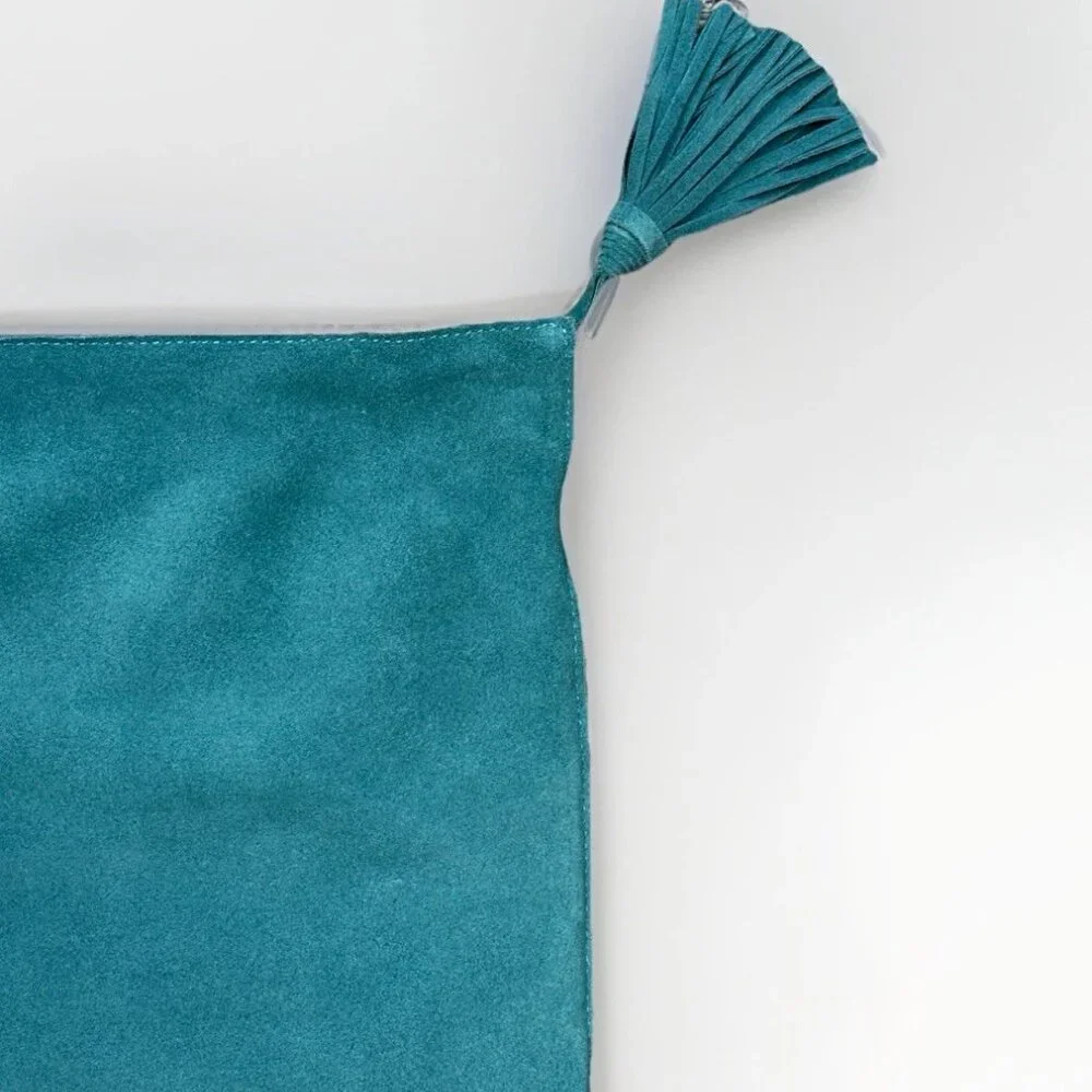 NWT West Elm Suede Tassel Pillow Cover Deep Teal 15x15 Retail $79